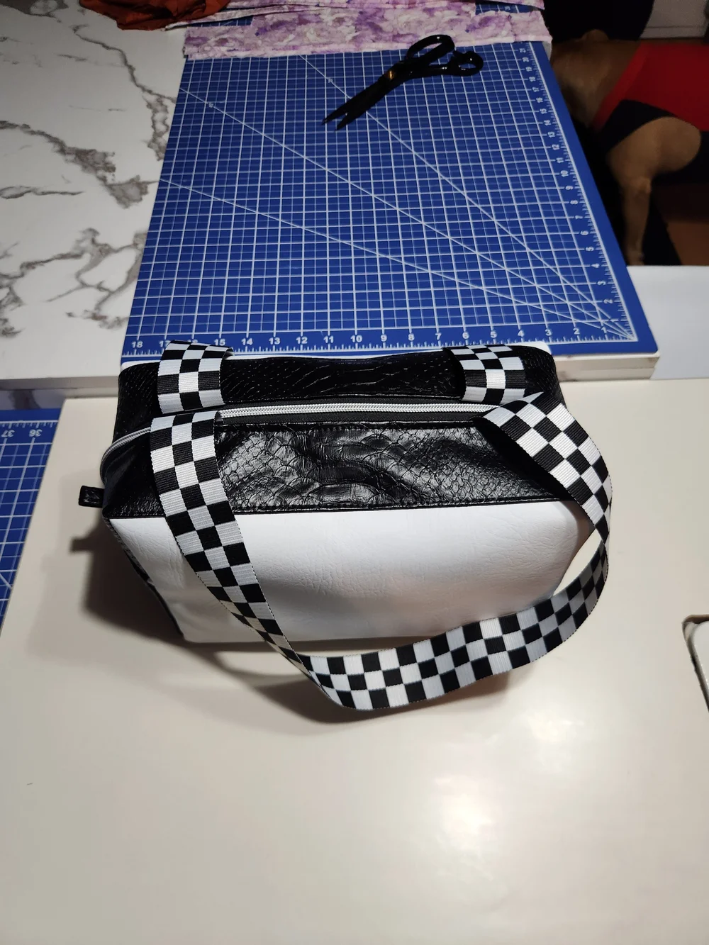 Black & White Checker Strap Cosmetic Bag